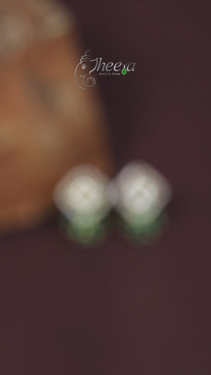 Ratnavalli Green bow Moissanite studs