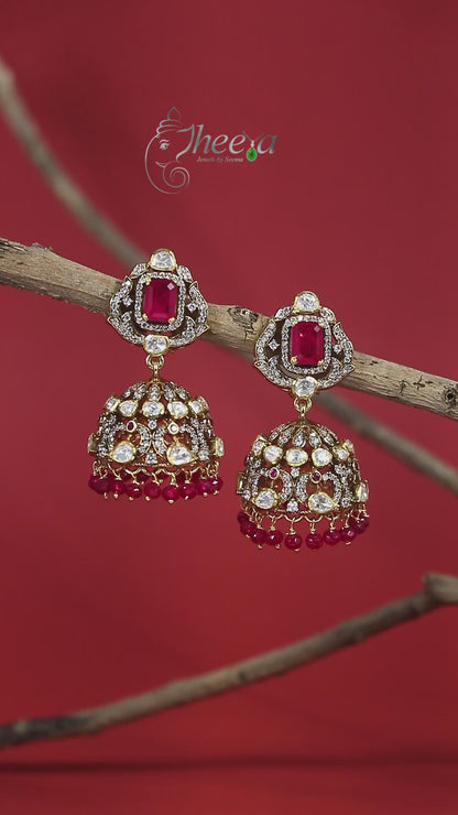 Ratnavali  Ruby Jhumka with moissanaite