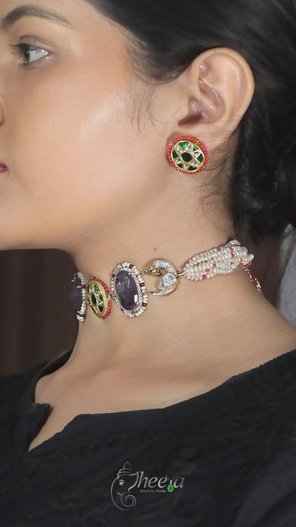 Sappire Choker set with pearls
