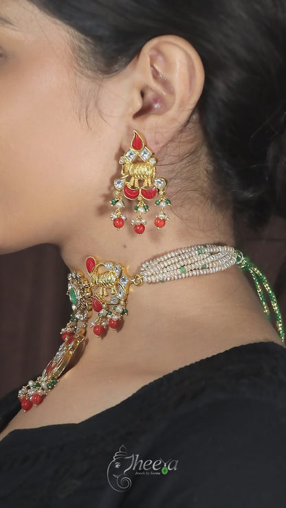 Coral and Kundan Choker Set