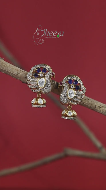 Ratnavali  Blue peacock Jhumka with moissanaite