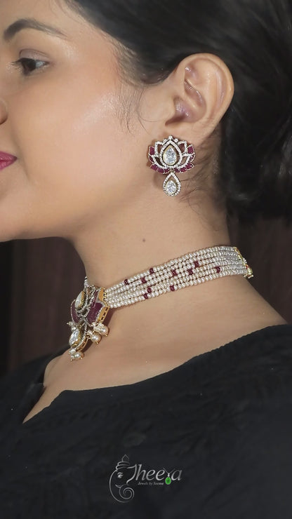 Green Lotus Moissanite and Kundan Choker set