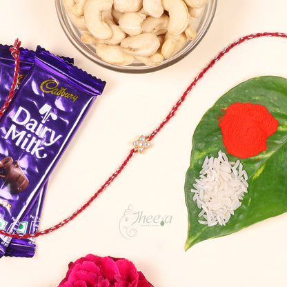 Silver White Four Petal Flower Rakhi