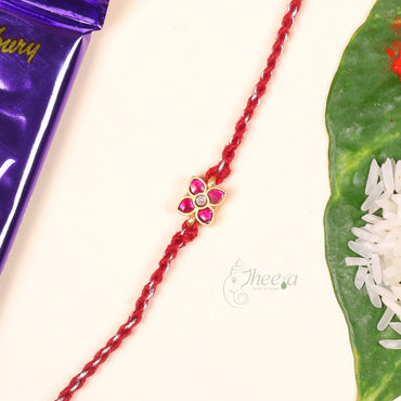 Silver Red Four Petal Flower Rakhi