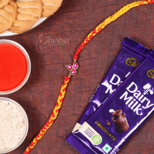 Pure Silver Red Three Paisley Rakhi